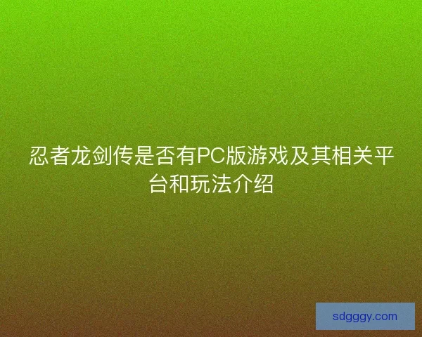 忍者龙剑传是否有PC版游戏及其相关平台和玩法介绍