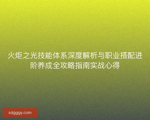 火炬之光技能体系深度解析与职业搭配进阶养成全攻略指南实战心得