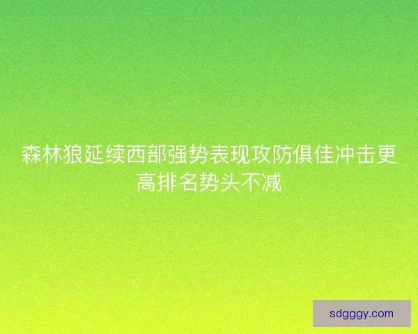 森林狼延续西部强势表现攻防俱佳冲击更高排名势头不减